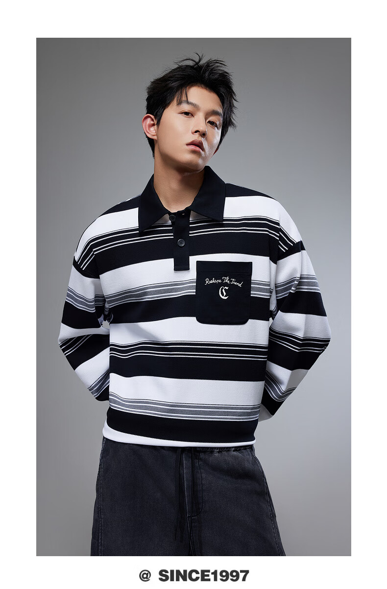 CABBEEN [Textured Striped] Men's Sweatshirt with Creative Patchwork Pocket Design, Skin-Friendly And Breathable Autumn Long-Sleeve Sweatshirt 3