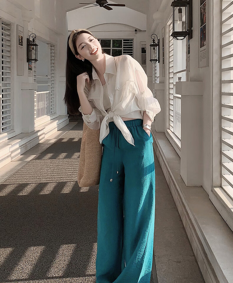 MEIYANG Blue Water Bay Casual Pants, Blue-Green (Regular Version), Size S 10