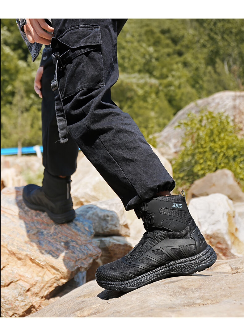 Qiangren Men's Waterproof Breathable Shock-Absorbing Hiking Boots, Outdoor Training Shoes, JDS79X, Black, Size 39 4