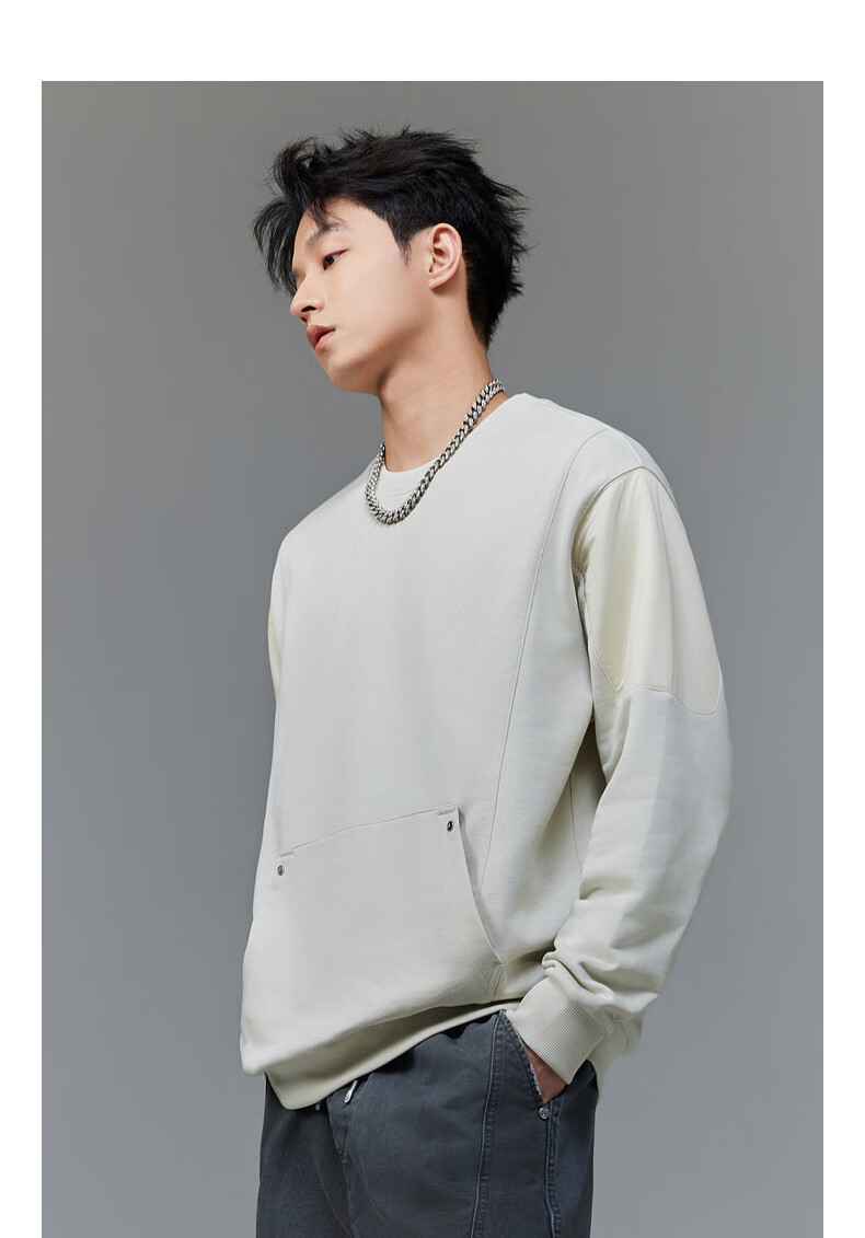 CABBEEN 365g Fish Scale Fabric Men's Sweatshirt Creative Studded Structure Segmented Design Winter Long Sleeve Sweatshirt 7
