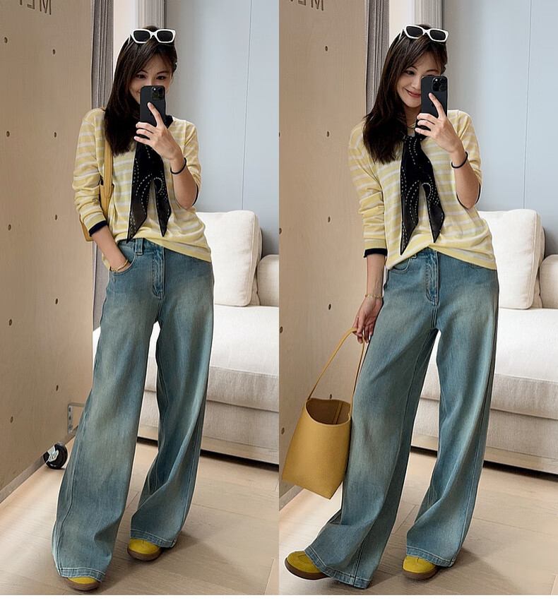 MEIYANG Drawstring Pants No. 2 Denim Straight-Leg with Stretch in Four Directions [60 Series], Blue-Green, 2XL 17