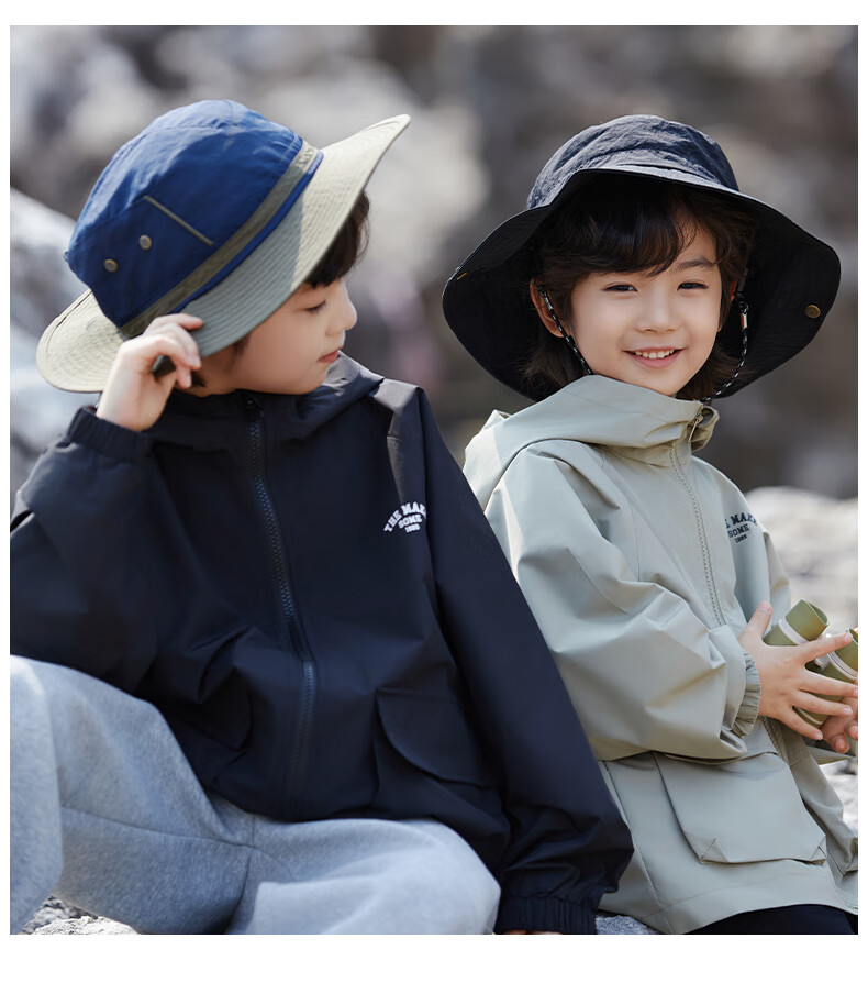 Little Elephant Hamm Boys' Three-Proof Jacket Children's Spring and Autumn Outdoor Boys' Mid-to-Large Kids' Trendy Khaki Jacket 150 cm 15
