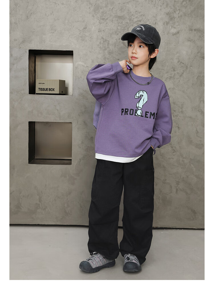 LUSON Chen Da Zhu Boys' Sweatshirt, Spring And Autumn 2025 New Style, Children's Spring Outfit, Big Kids' Faux Two-Piece Long-Sleeve Top 5
