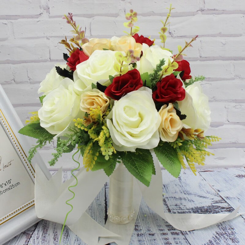 梵想 欧式小玫瑰新娘手捧花婚纱拍照结婚新款粉红白仿真韩式婚礼花束