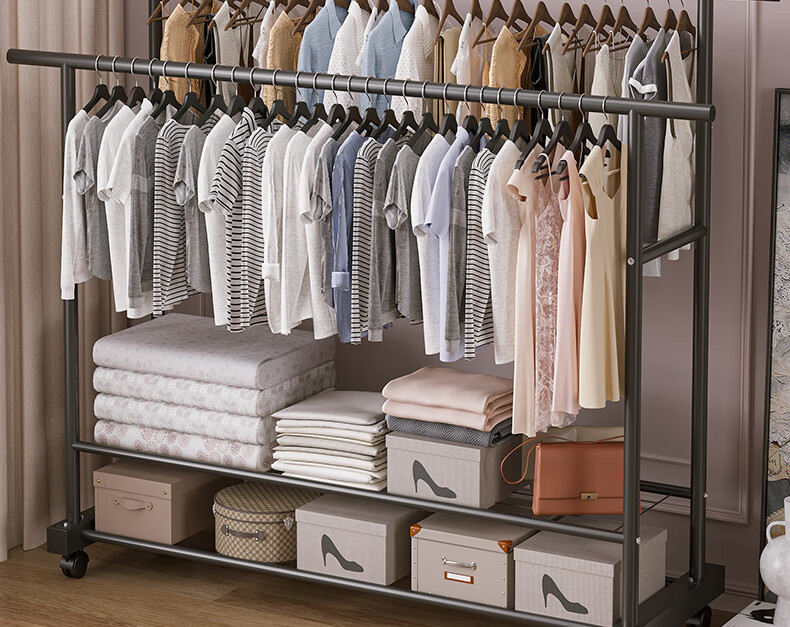 Nanye Floor Clothes Drying Rack Balcony Clothes Rack Mobile Clothes Rack Simple Clothes Rod Bedroom Clothes Hanger YJX-27L 2