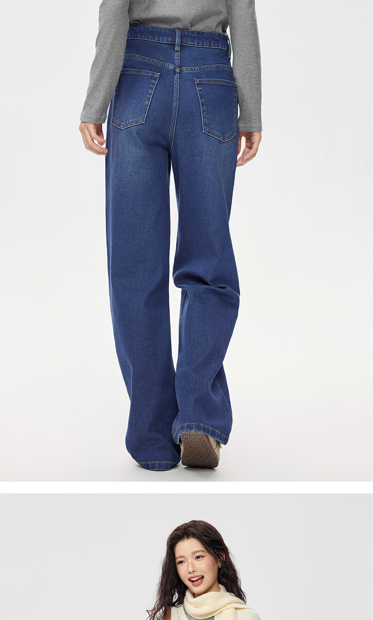 Giordano Vintage Straight-Leg Jeans for Women, Heavy Washed Cat Whisker Jeans, High-Waisted Denim Women's Pants 05415693 12