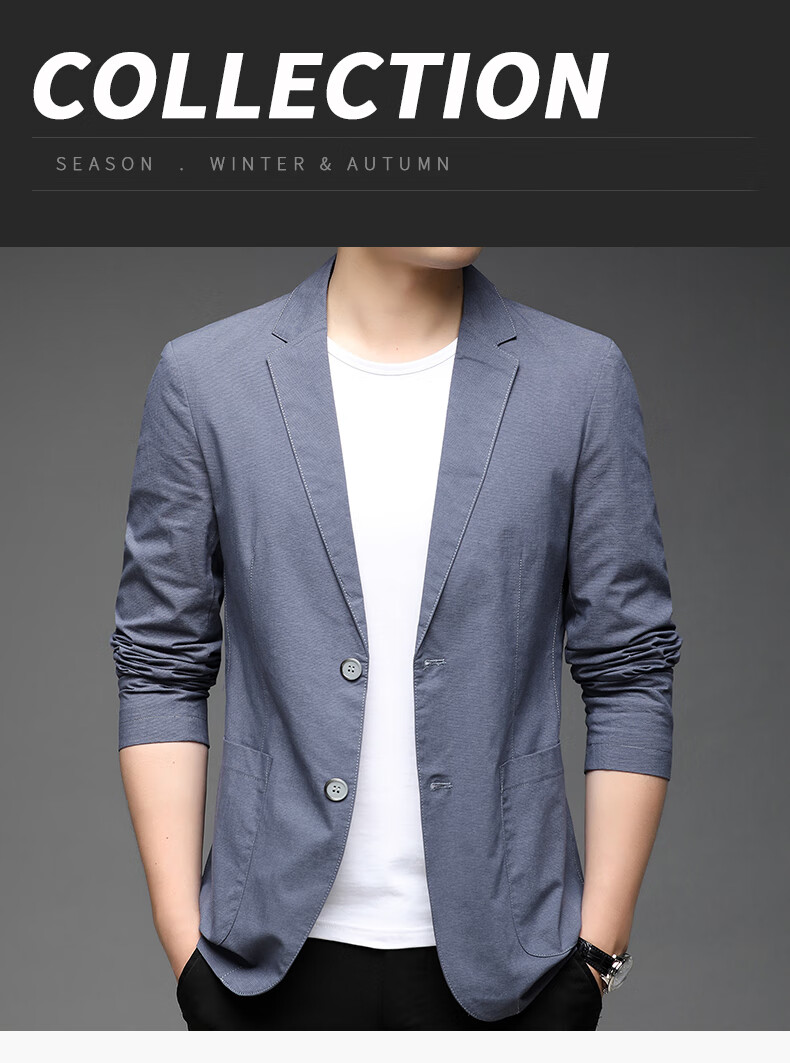 ROMON Men's Casual Blazer Regular Fit Spring Autumn Youth Korean Style Solid Color Suit Jacket 1