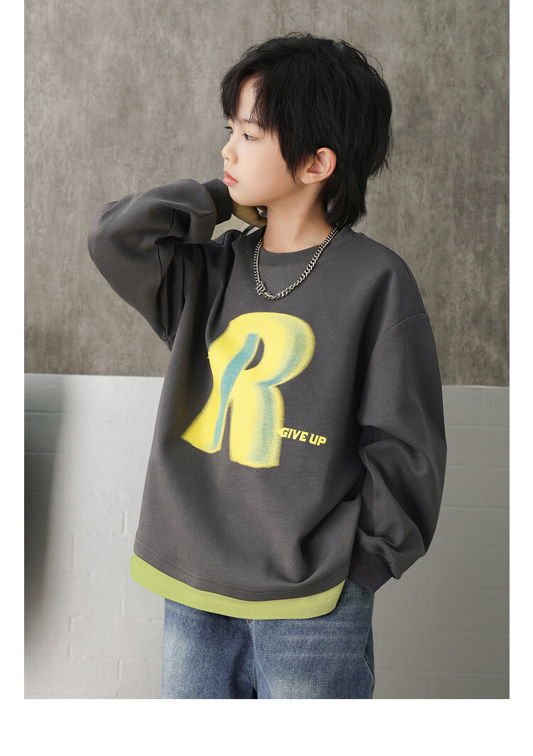 LUSON Chen Da Zhu Boys' Sweatshirt, Spring And Autumn 2025 New Style, Children's Spring Outfit, Big Kids' Faux Two-Piece Long-Sleeve Top 11