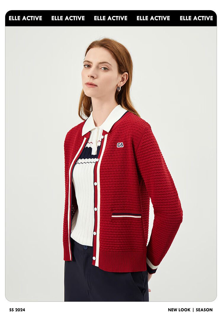 ELLE ACTIVE French Style Waffle Knit Cardigan for Women Casual Commuter Colorblock Soft Autumn Sweater Jacket Navy XL 6