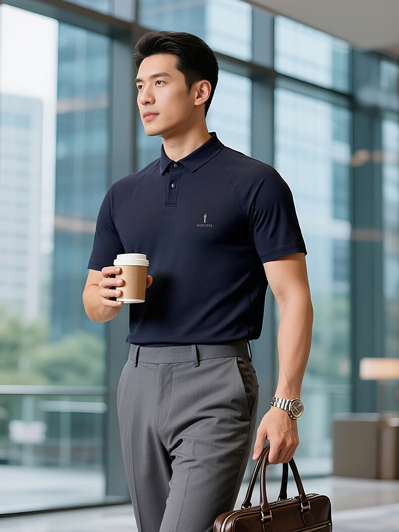 Biyinlefen Refreshing Comfortable Skin-friendly Spring Summer Men's Casual Sports Outdoor Polo Shirt with Short Sleeves and Turn-down Collar 5