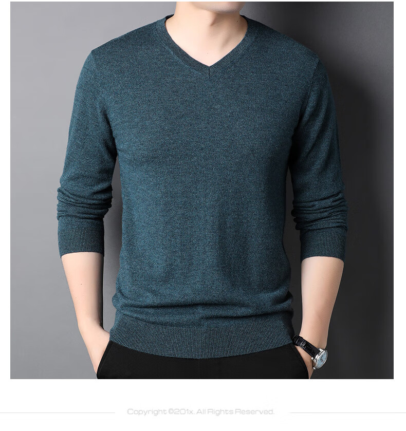 ROMON 100% Pure Wool Men's Classic Basic Thin V-Neck Sweater Autumn Winter Casual Knitwear Base Layer 17