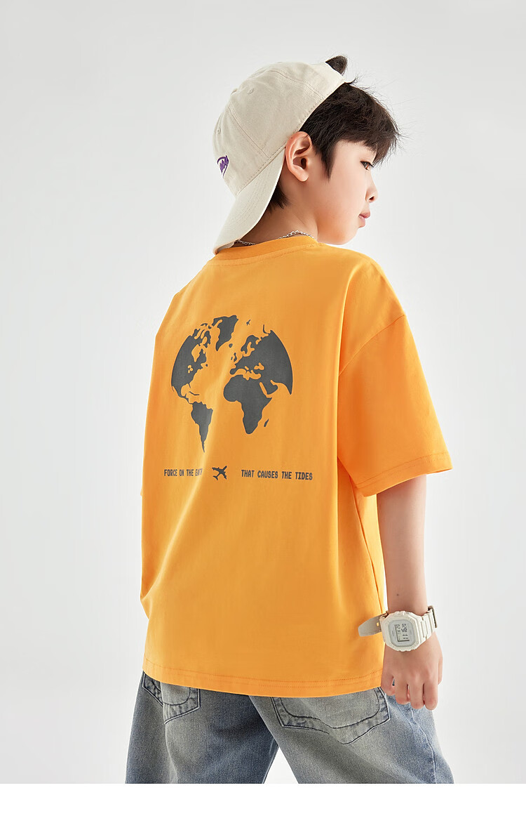 Duoduo Home [Earth Print] Boys' Short Sleeve 2026 Summer Comfortable Cool Loose Fit Casual T-Shirt for Kids 13