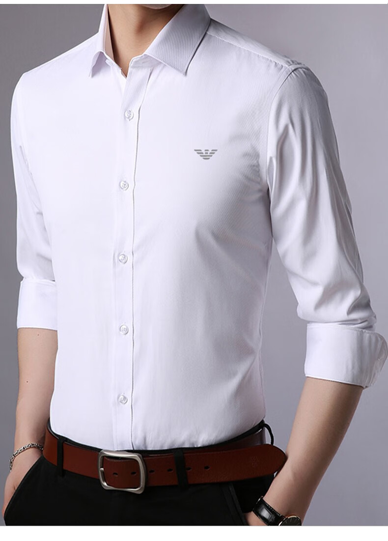 阿玛尼 长袖衬衫男春秋季商务正装上班白衬衣男士百搭上衣服 红色 l