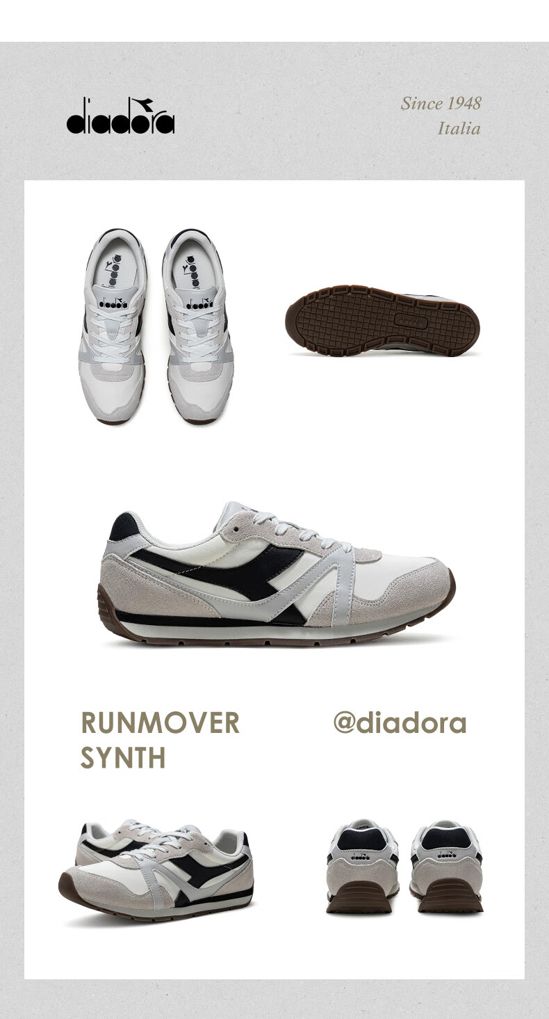 Diadora Unisex Casual Runmover Synth Sneakers Rock Ridge Gray/Obsidian Black/Snow White Size 42.5 Runs Small, Recommend Half Size Up 12