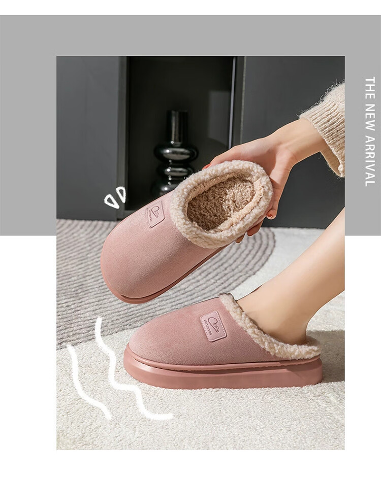 LangSha Autumn Winter New Plush Cotton Slippers for Men and Women Couples Home Warm Thick Sole Non-slip Beige Size 38-39 6