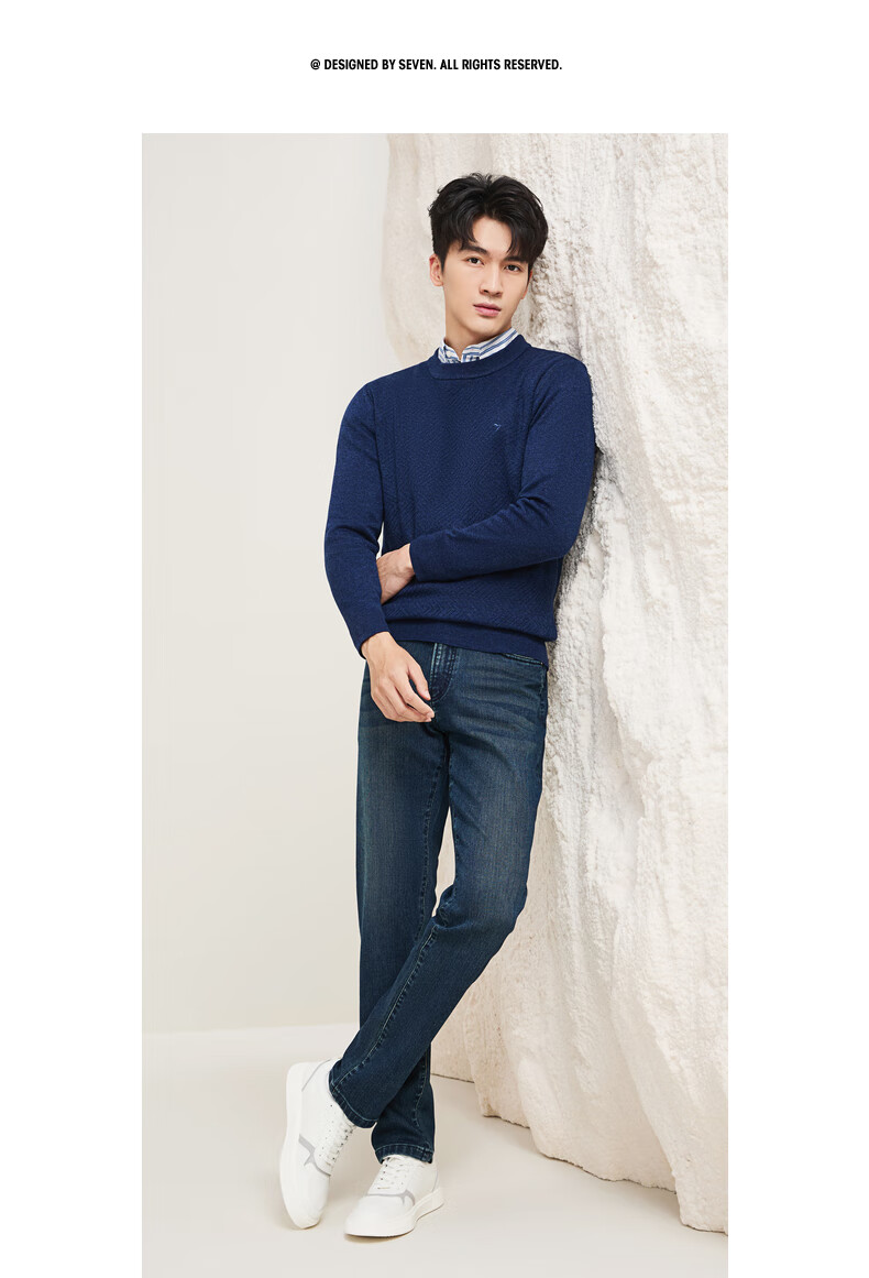 SEVEN Anti-Static Machine Washable Men's Sweater Spring Autumn Crew Neck Casual Warm Multi-Color Knitwear 11