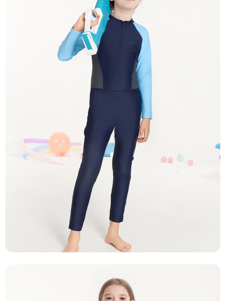 Anta Kids One-Piece Swimsuit New Long Sleeve Boys Girls Sun Protection Professional Training Swimwear for Girls Size 150 18