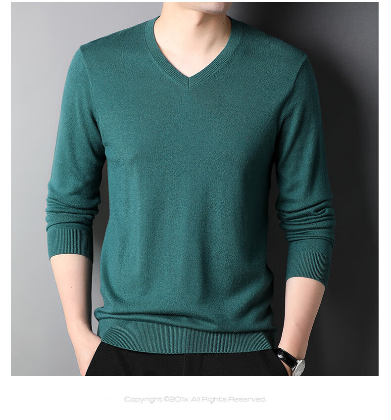 ROMON 100% Pure Wool Men's Classic Basic Thin V-Neck Sweater Autumn Winter Casual Knitwear Base Layer 11
