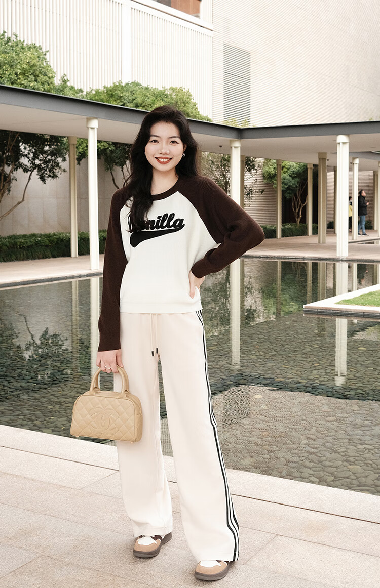 MEIYANG Raw Cheese Casual Pants, Exceptional Skin Feel Air Striped Straight-Leg, Beige Extended Version, S 24