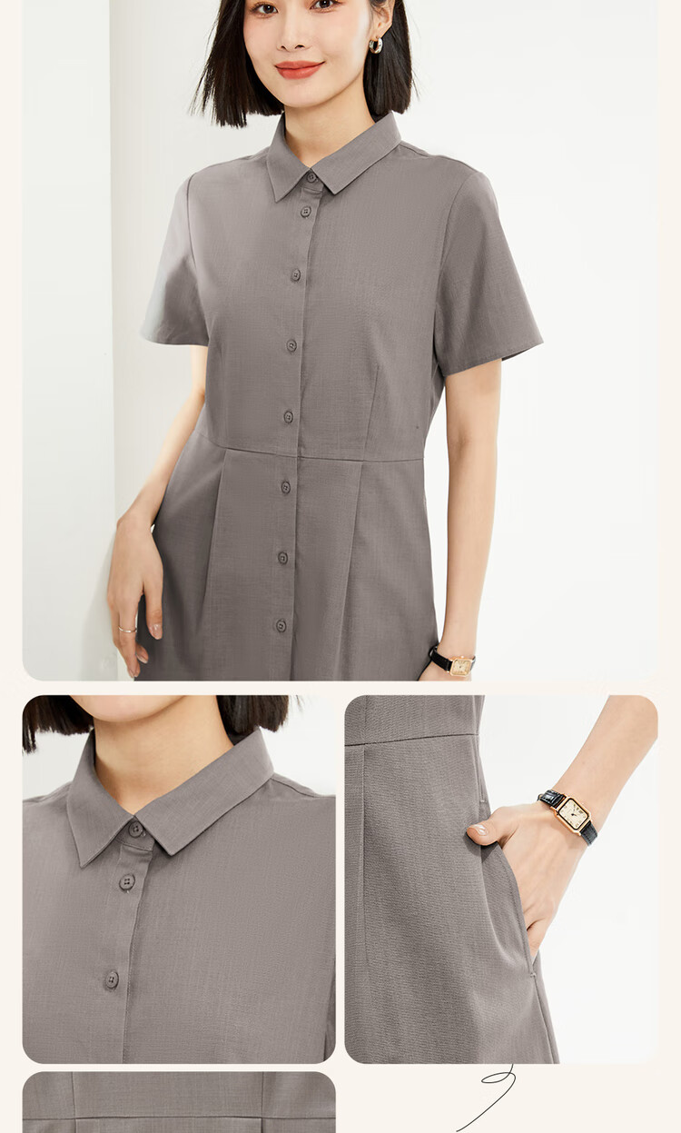 Giordano Women's Shirt Dress, Summer New Style, Lyocell Fabric, Commuter Waist-Cinching Lapel Short-Sleeve Dress, Women's Style 05465314 7