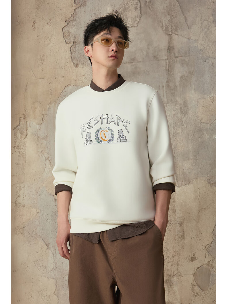 CABBEEN 320G Comfortable Air Layer Sweatshirt with Fortune Stone Lion and Logo Design Autumn Long Sleeve Sweatshirt 2