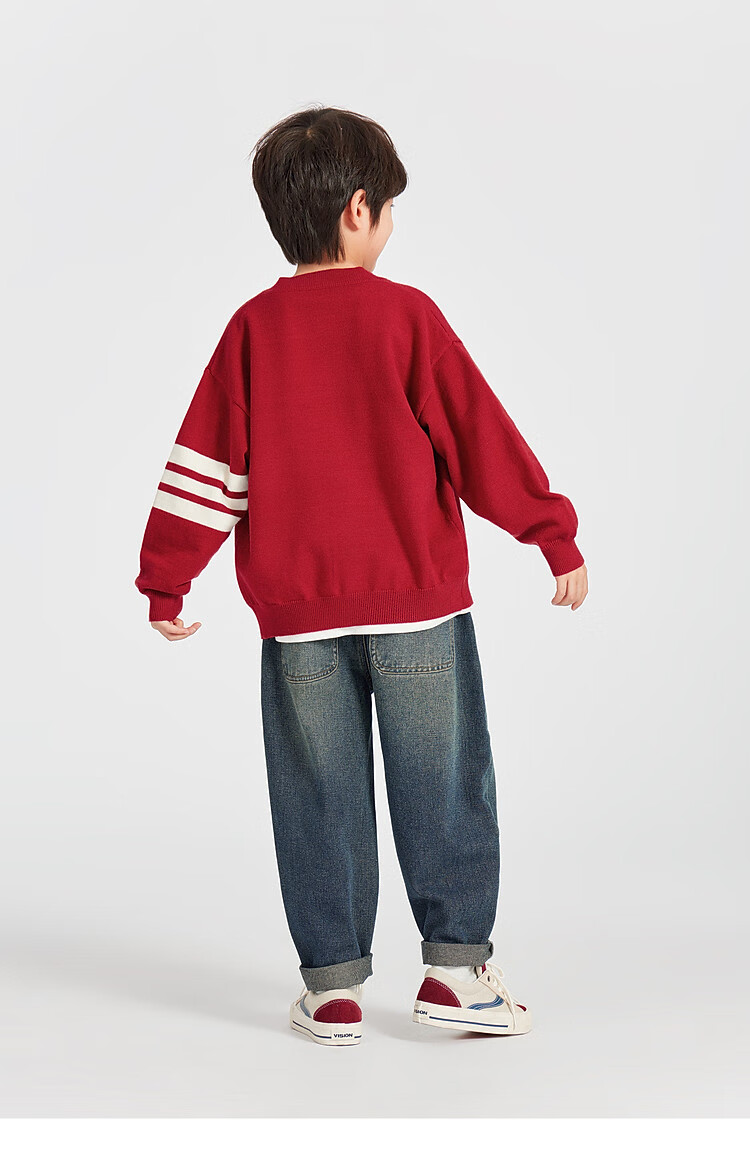 Duoduo Home Boys' Cardigan Sweater New Year Knit Jacket Spring Crew Neck School Style Versatile Top for Older Kids 8