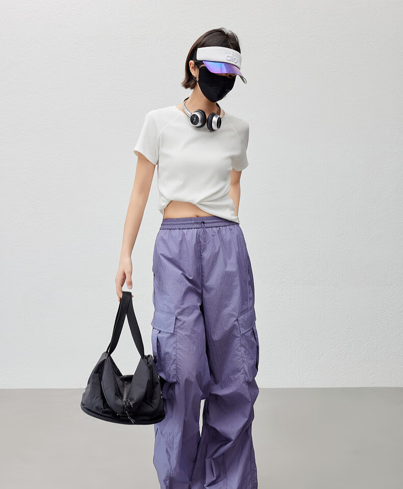 MEIYANG Sun Protection Pants UPF50+, Slightly Wrinkled Pleated Cargo Pants [Small 70 in Stock], Purple, L 20