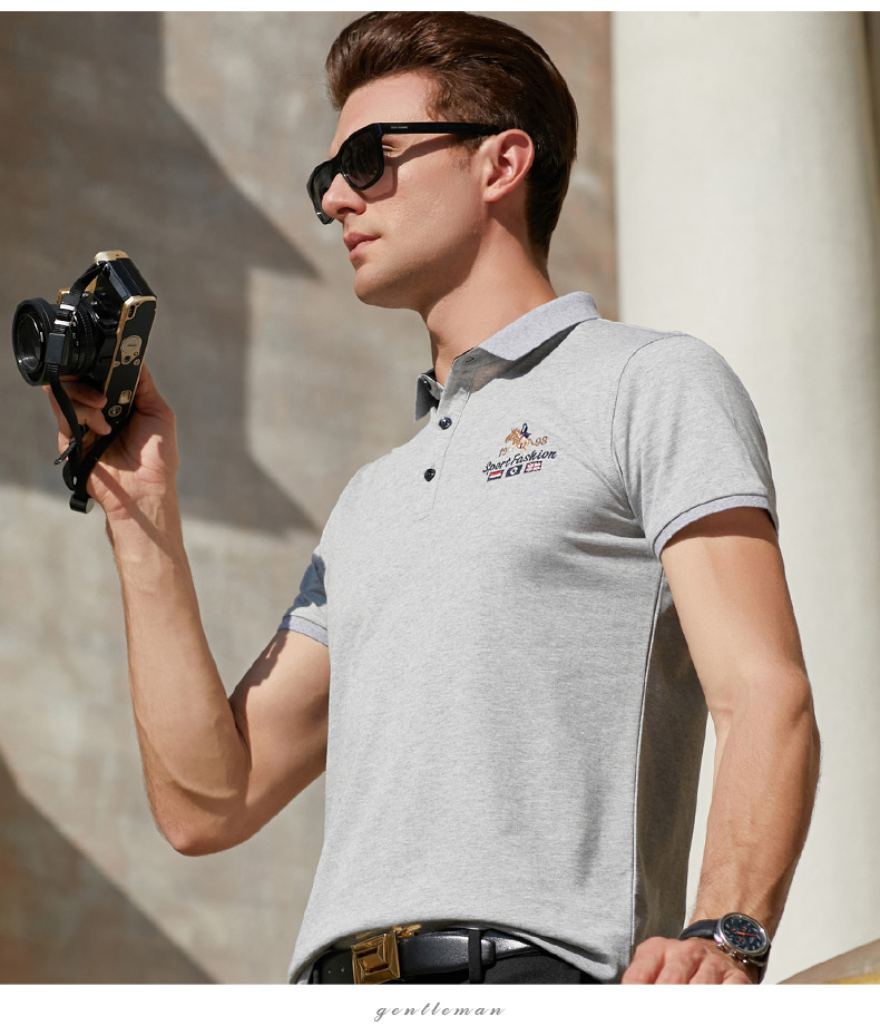 牧骑森品牌男装新款polo衫短袖翻领t恤韩版潮 男士上衣纯色短衫 灰色