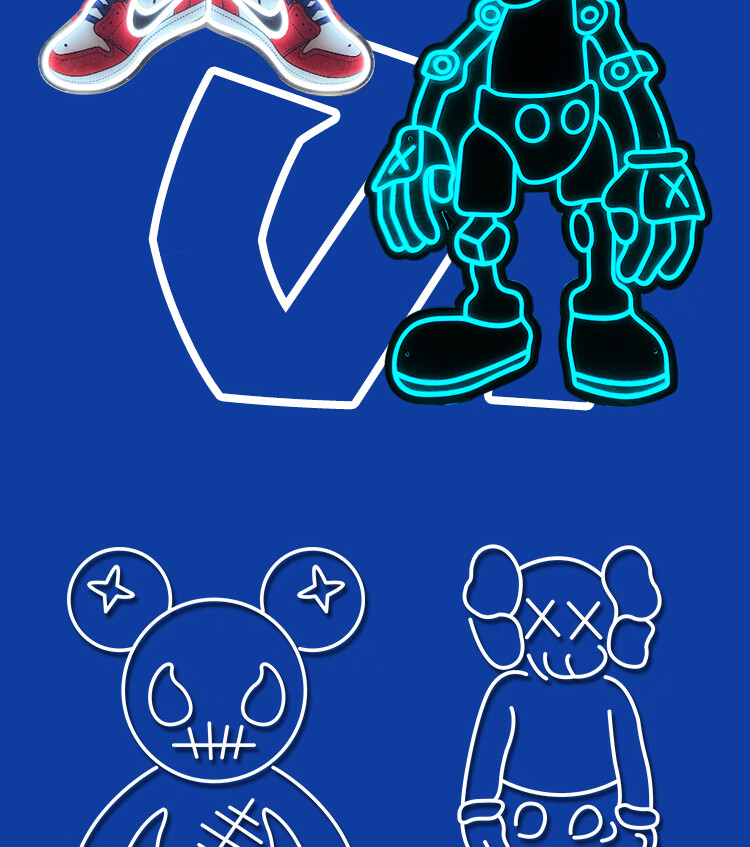 霓虹灯kaws潮牌公仔芝麻街发光灯牌朋克造型酒吧定制装饰氛围灯 篮球