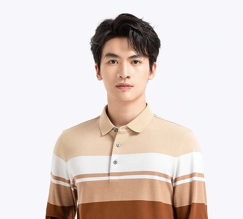 Langdun Long Staple Cotton Spring New Men's Long Sleeve Striped Polo Shirt Business Top 2