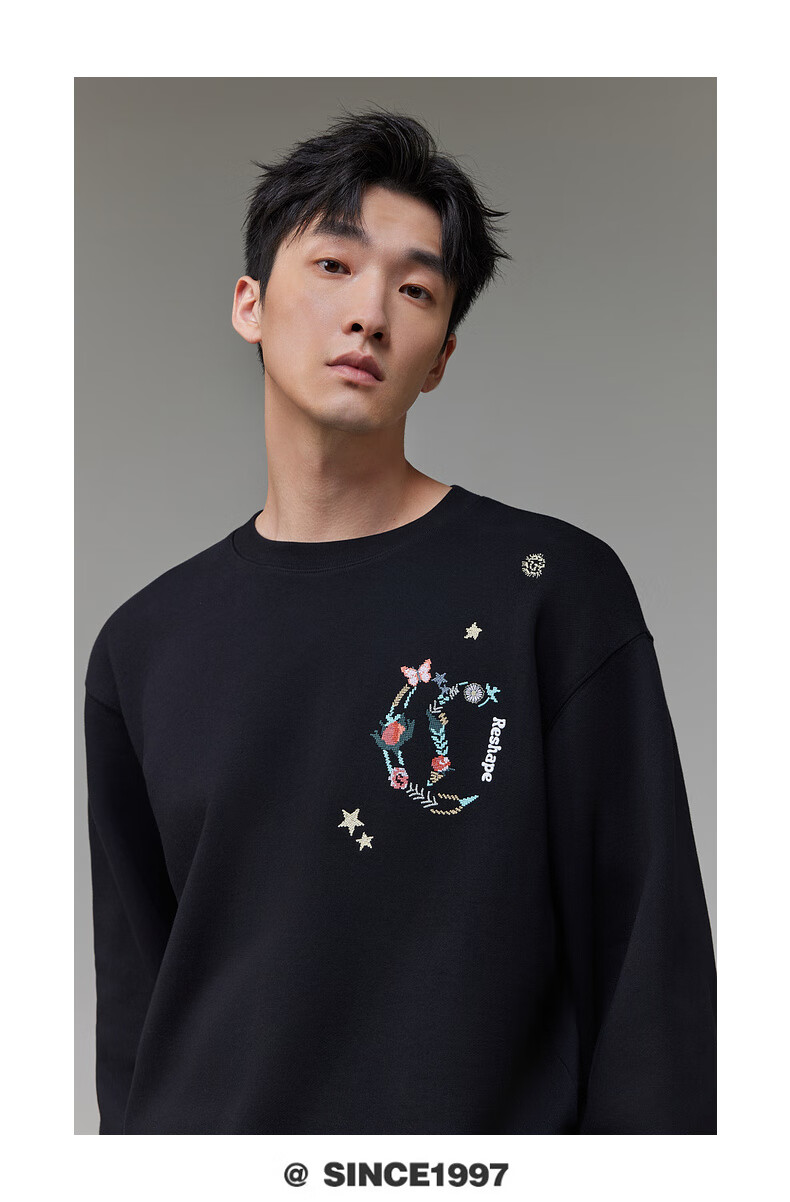 CABBEEN [365G Fish Scale Fabric] Men's Sweatshirt with LOGO Single C Combination Floral Design Winter Long-Sleeve Sweatshirt 3