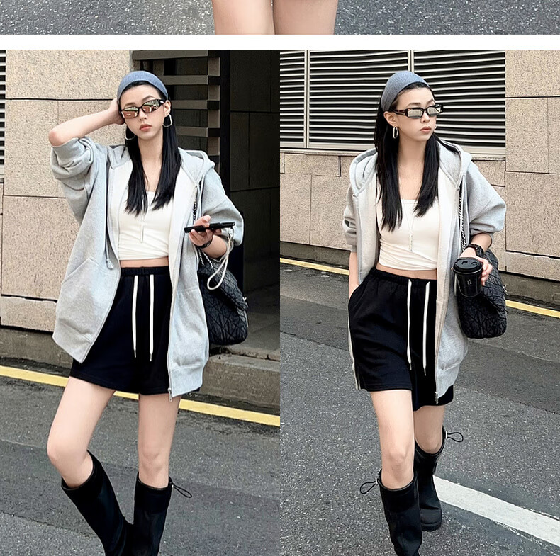 MEIYANG Bailing Shorts, Three-Line Sweatshirt Terry Texture A-Line Casual Pants, Beige, M 33