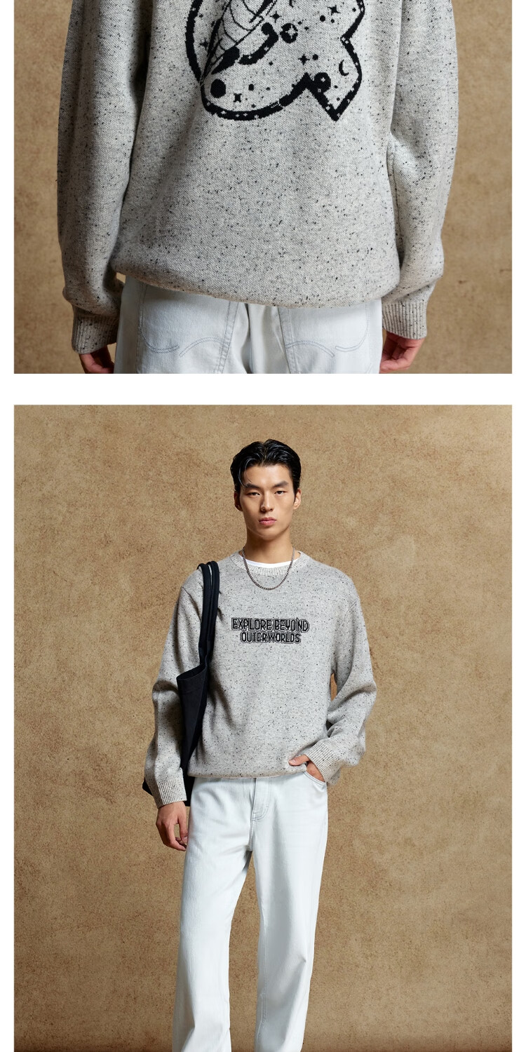 JACK&JONES Men's Casual Loose Fit Multicolor Letter Logo Crew Neck Knit Sweater 225313026 8