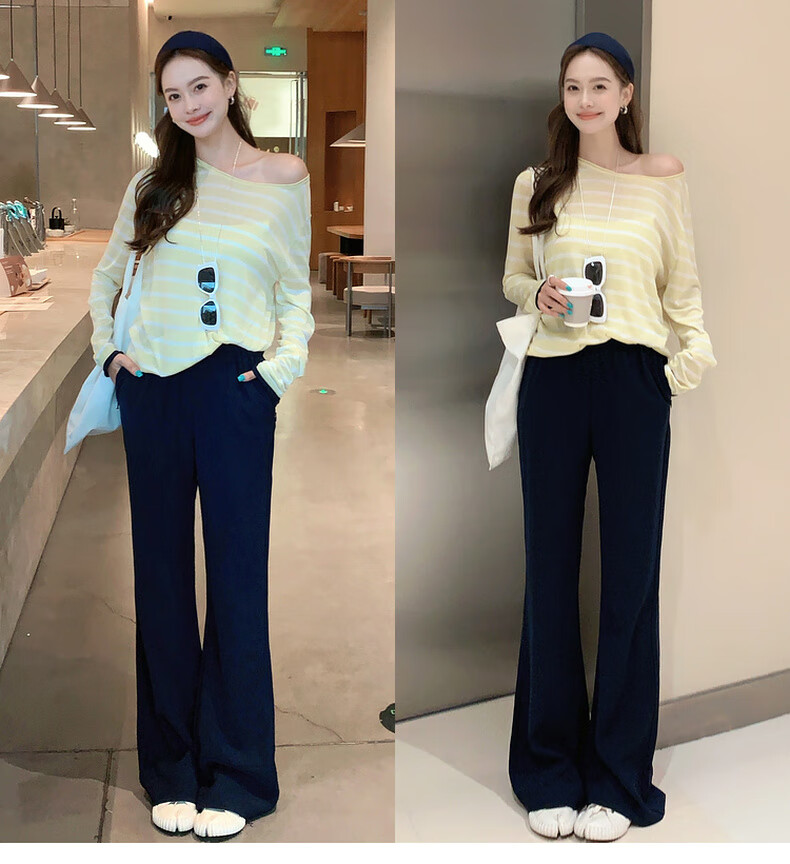 MEIYANG Fishtail Flared Pants, Imported Composite Yarn Elastic Retro Micro-Flare Pants, Navy Blue Extended Version, XL 10