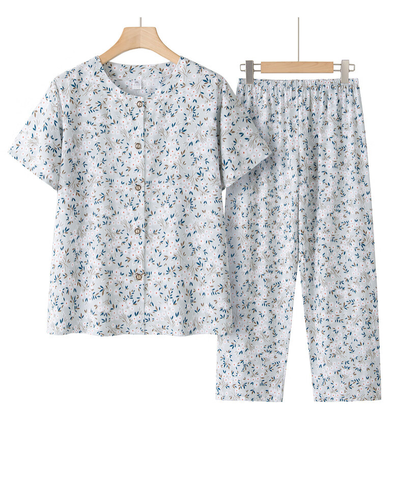 Fengxiao Middle-Aged and Elderly Women's Summer Cotton Silk Short Sleeve Set for 60-70 Year Olds Stylish Grandma Two-Piece Outfit 12