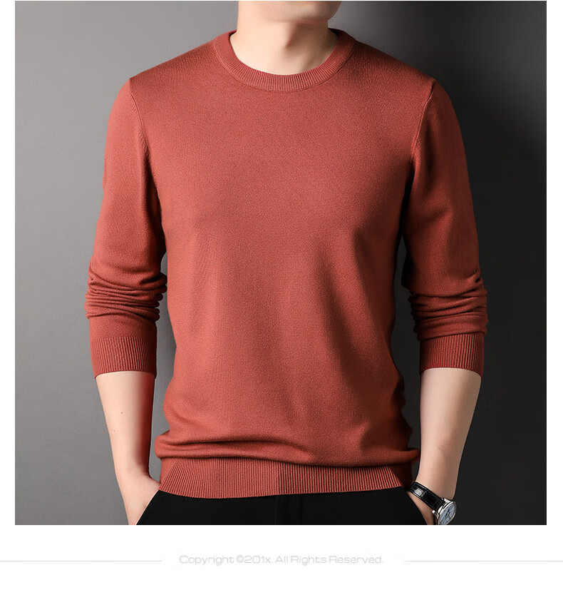 ROMON Men's Knit Sweater Spring and Autumn Classic Loose Fit Crew Neck Casual Pullover for Middle-aged and Young Fathers 10
