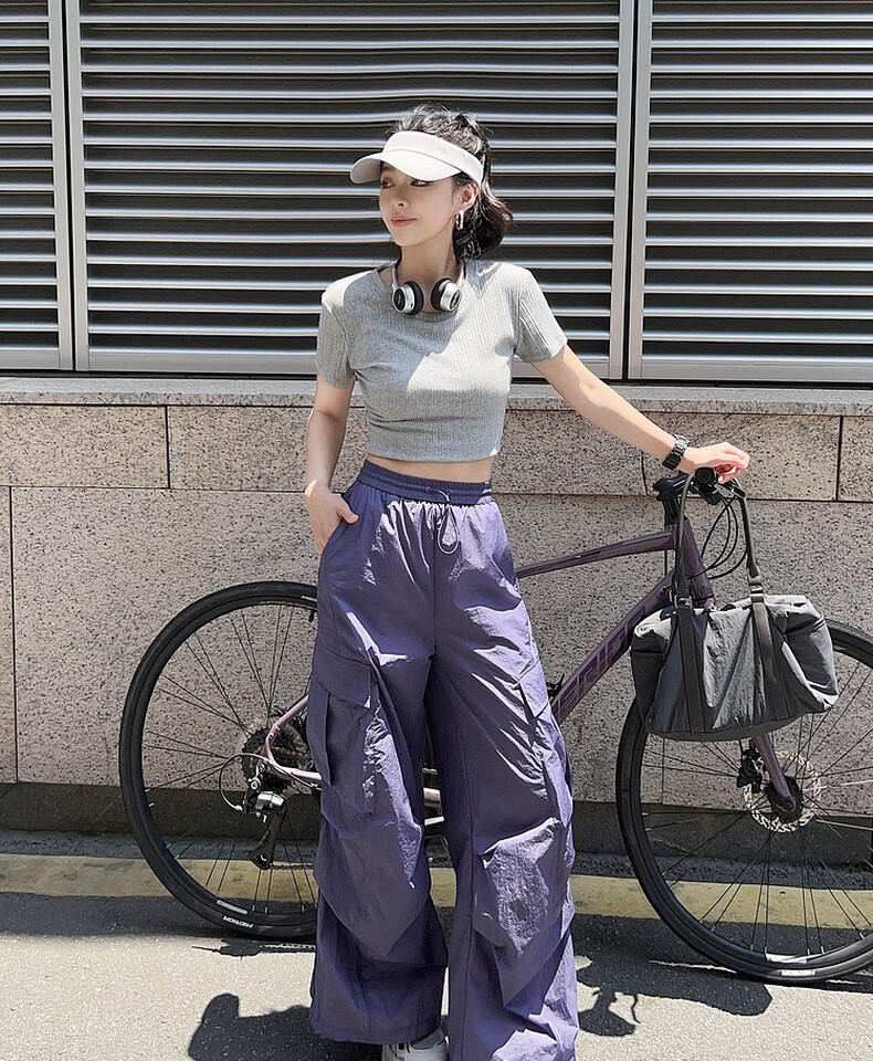 MEIYANG Sun Protection Pants UPF50+, Slightly Wrinkled Pleated Cargo Pants [Small 70 in Stock], Purple, L 10
