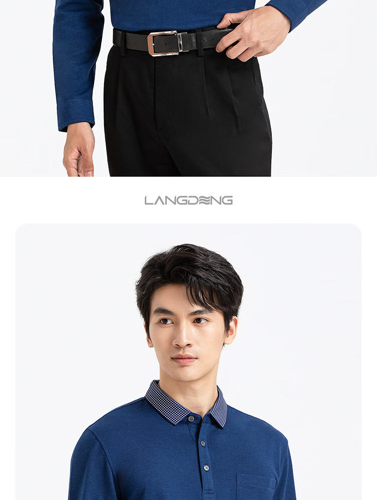 Langdeng Men's Long Sleeve Polo Shirt Langdeng Spring Autumn New Business Casual Modal Blend Polo Shirt Middle-aged Dad Style 8