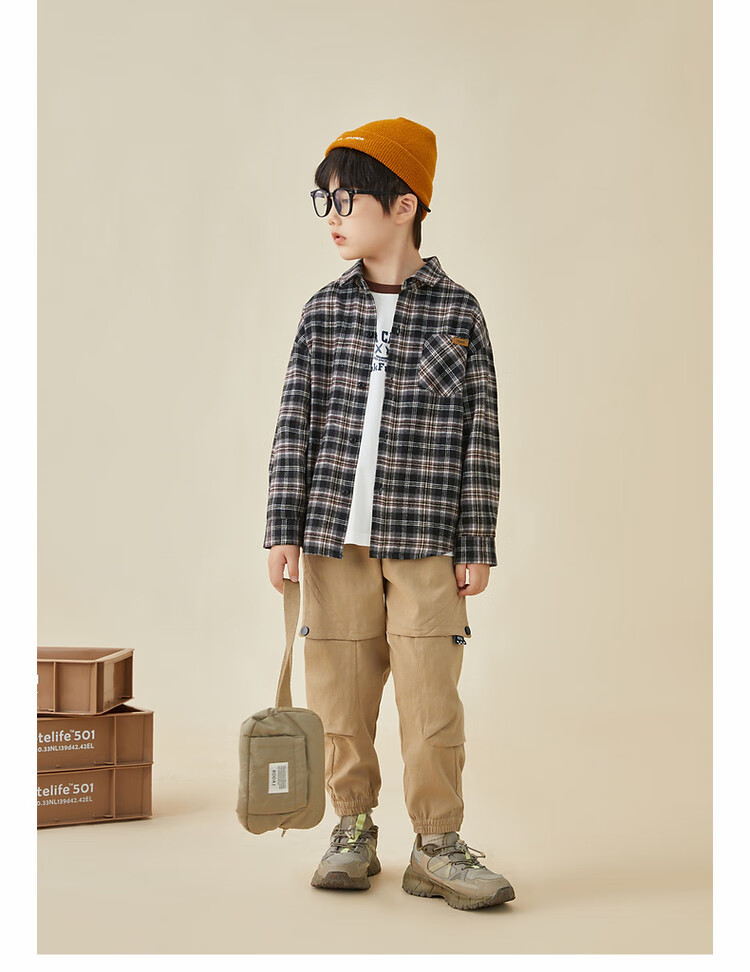 Duoduojia [Color-Block Small Check Pattern Brushed Shirt] Boys Versatile Shirt Spring And Autumn 2026 Children's Casual Long-Sleeve Jacket 16