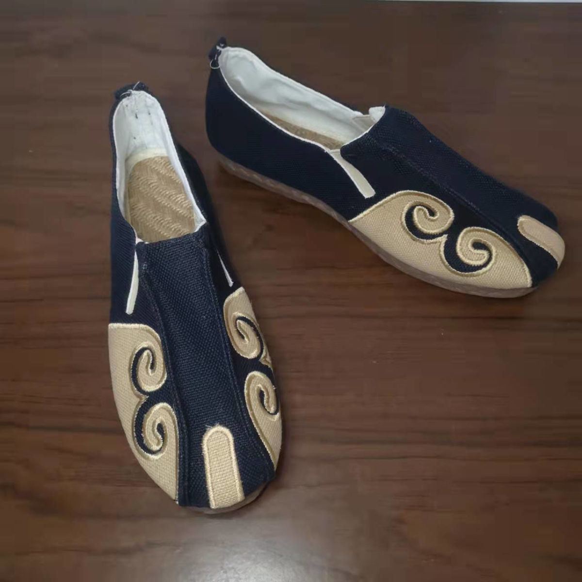 老兆京中式唐装鞋子男士一脚蹬大理手工亚麻鞋男祥云僧侣牛筋底软底