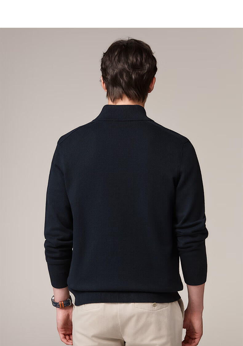 HAZZYS Men's Spring and Autumn Casual Stand Collar Zipper Pure Cotton Knit Cardigan ABYZD0CCX25 9