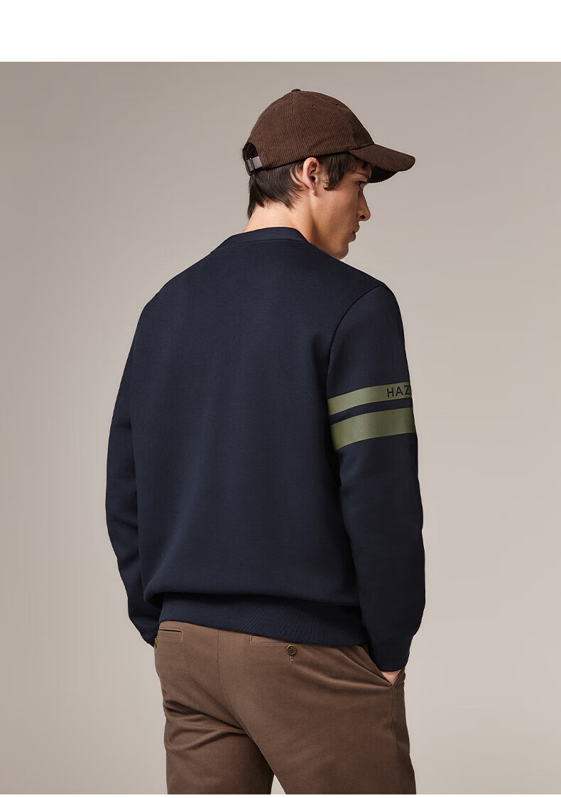 HAZZYS Men's Spring and Autumn V-Neck Casual Jacket with Color-Block Sleeves Cardigan Sweatshirt ABTZE0CCX34 7