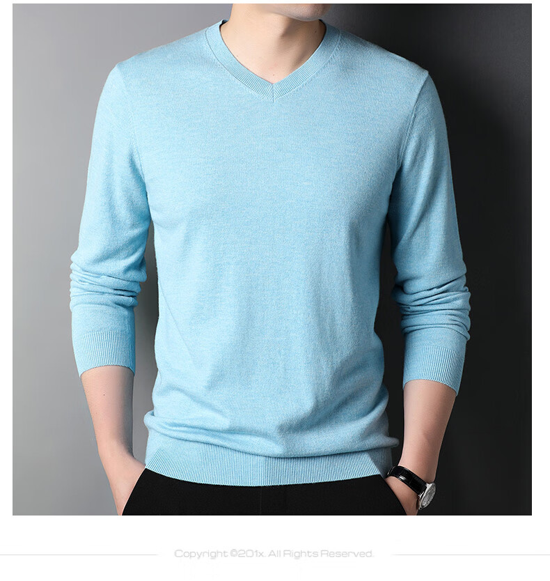 ROMON 100% Pure Wool Men's Classic Basic Thin V-Neck Sweater Autumn Winter Casual Knitwear Base Layer 16