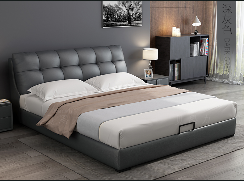 8米大气卧室储物婚床2米2.2米大床 床 1床头柜 乳胶床垫 1.