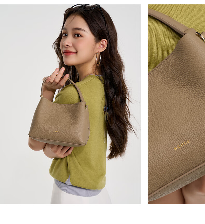 HONGU Women's Handbag, High-Quality Cowhide Leather Shoulder Tote Crossbody Bucket Bag, Ladies' Purse, Birthday Gift for Girlfriend 7