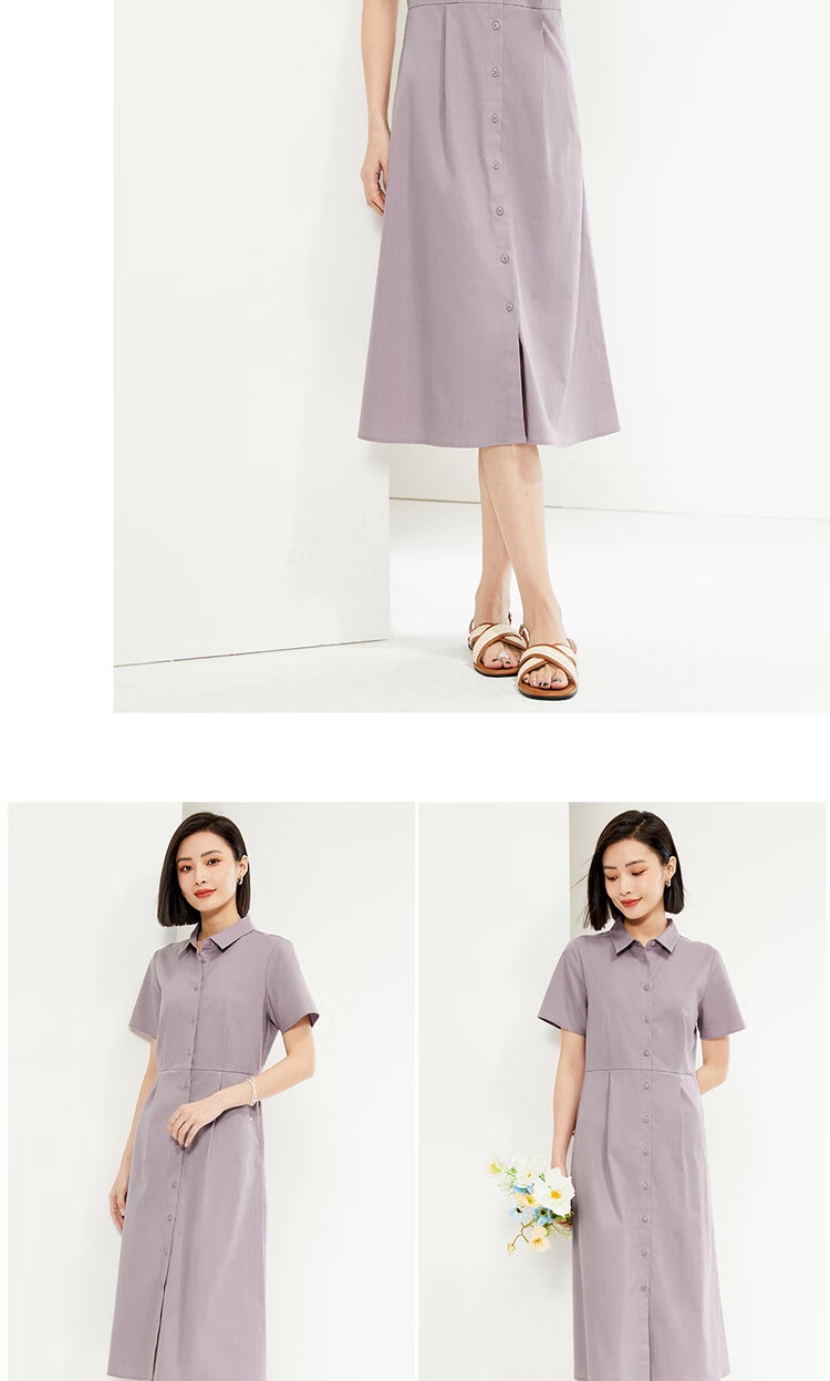 Giordano Women's Shirt Dress, Summer New Style, Lyocell Fabric, Commuter Waist-Cinching Lapel Short-Sleeve Dress, Women's Style 05465314 16