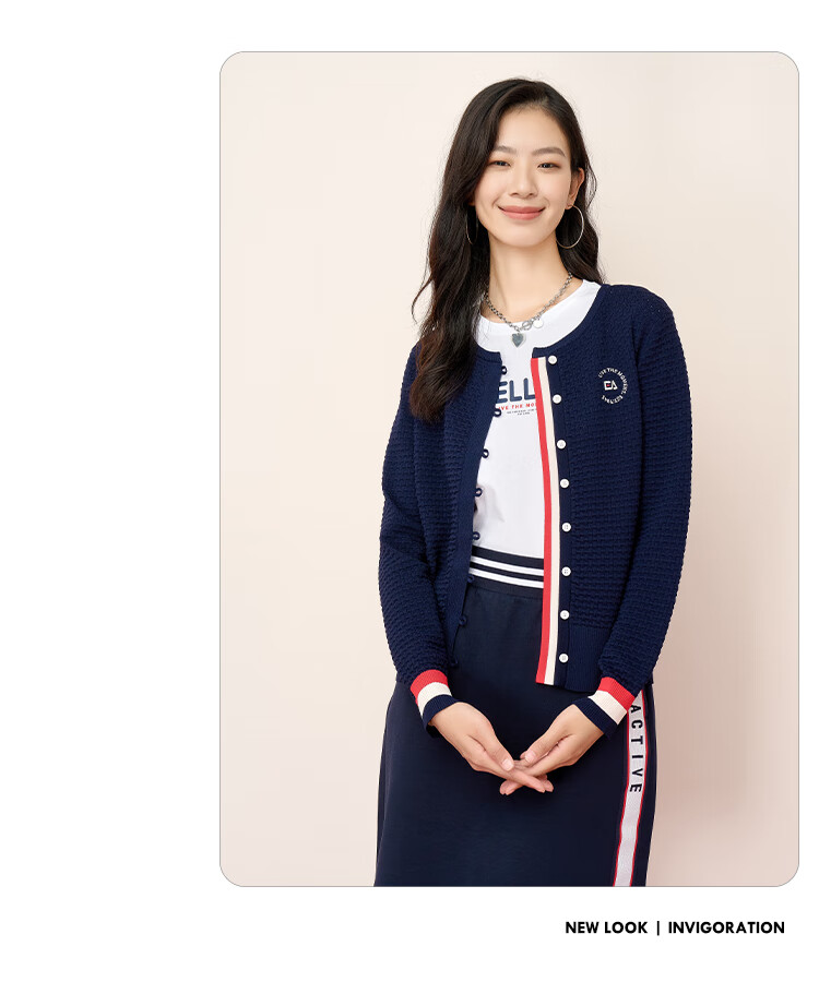 ELLE ACTIVE Waffle Texture Knit Cardigan for Women, Spring And Summer Contrasting Colors Elegant Slimming Comfortable Commuter Style Navy Blue S 8