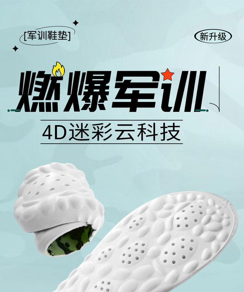 Huabaochi 2 Pairs Military Training Insoles Men Soft Elastic Long-Standing Comfortable 4D Cushioning Soft University Student Sports Shock Absorption Women 1
