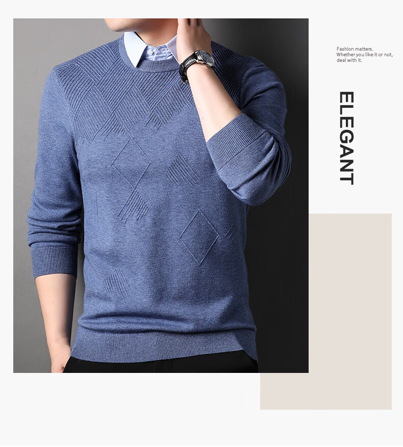 ROMON Men's Faux Two-Piece Sweater Long Sleeve Knitwear Autumn Winter Business Casual Base Shirt 3