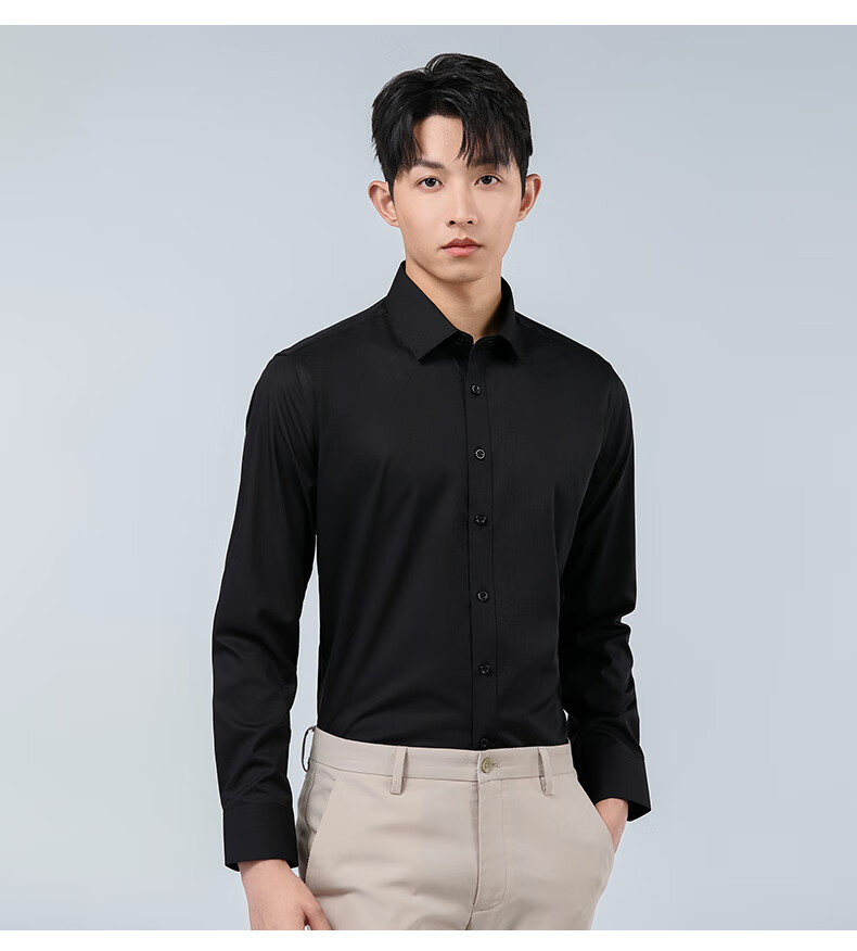 Woodpecker Plain Solid Color Men's Summer Business Wrinkle-Free Dress Shirt Suit Groomsman Long Sleeve White 41 12